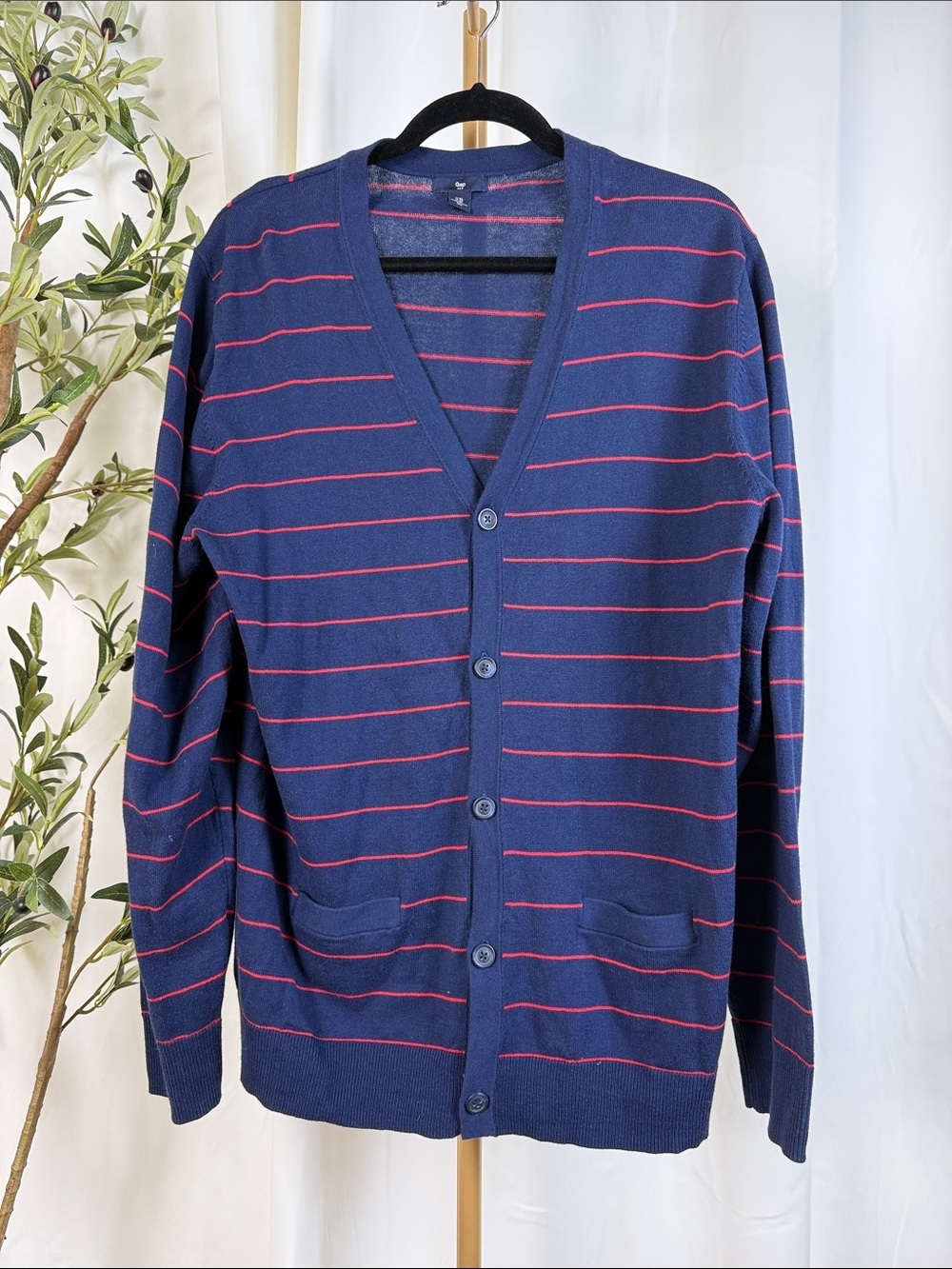 GAP Navy Blue Cardigan with Red Stripe Accent Sz XL (M1)